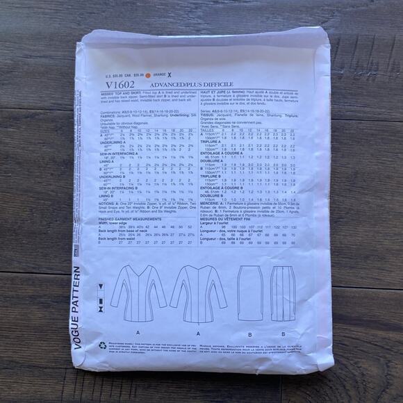 VOGUE PATTERN V1602 Paco Peralata Misses Top And Skirt UNCUT Size 14-22 - Picture 5 of 6